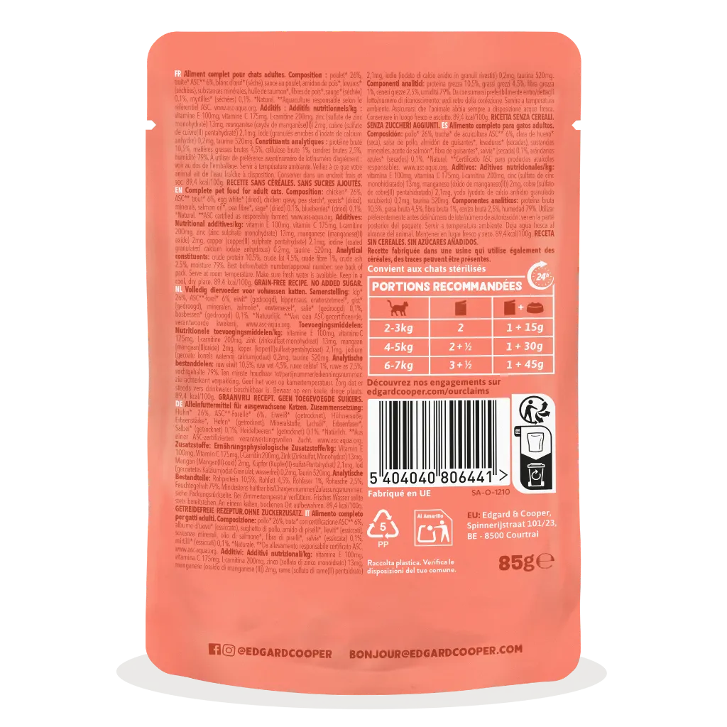 Morceaux en sauce en sachet Truite poulet (1 sachet 85 g) - Edgard & Cooper