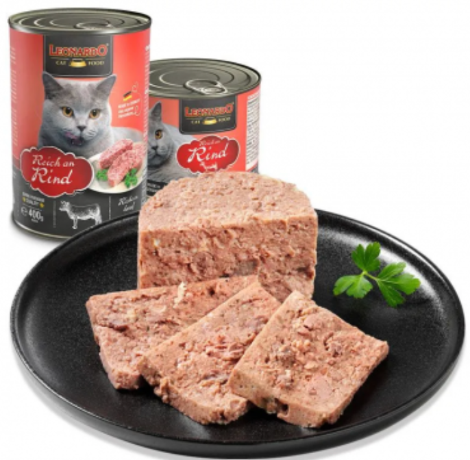 Boite de pâtée pour chat riche en boeuf (200 g) - Léonardo
