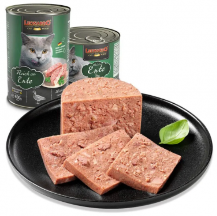 Boite de pâtée pour chat riche en canard (800 g) - Léonardo