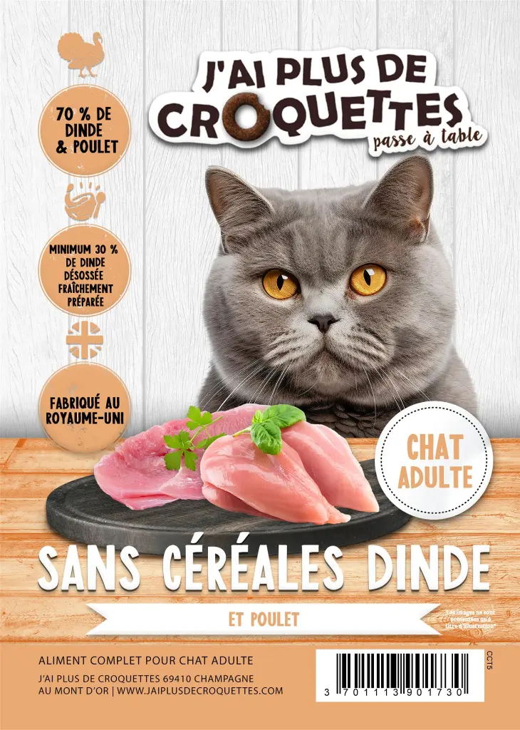 Chat Adulte - Dinde et Poulet (1.5 kg) - J'ai plus de croquettes