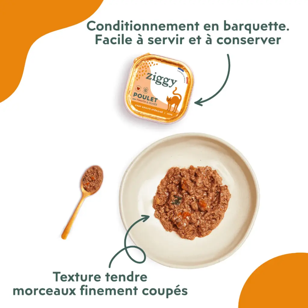 Pâtée Complète Chat Adulte Stérilisé poulet (4 barquettes 100 g) - Ziggy