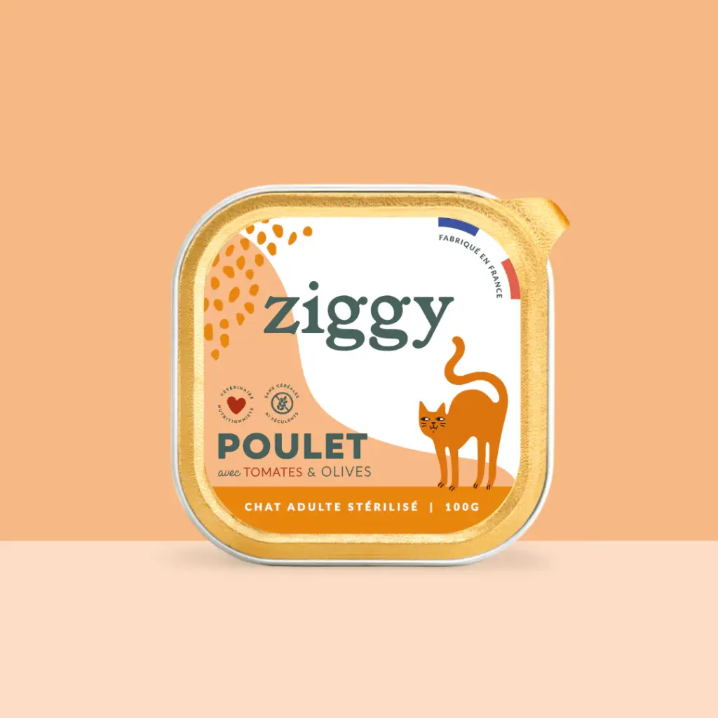 Pâtée Complète Chat Adulte Stérilisé poulet (4 barquettes 100 g) - Ziggy