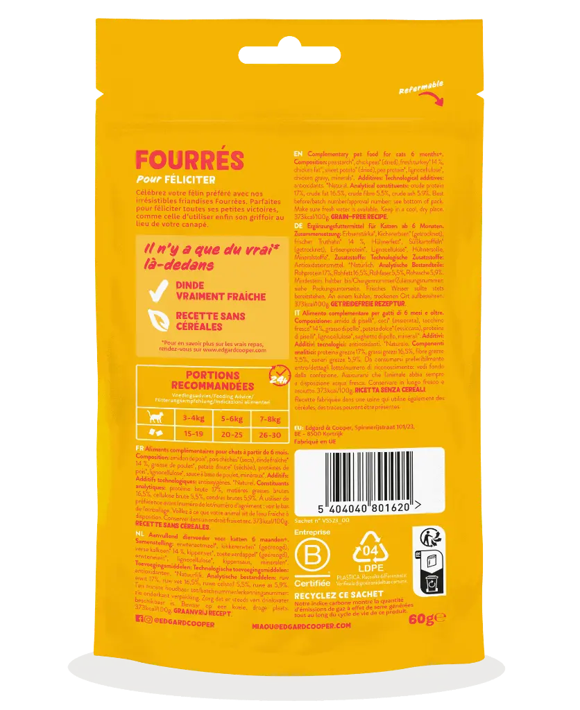Friandises chat fourrées au dinde (60 g) - Edgard & Cooper