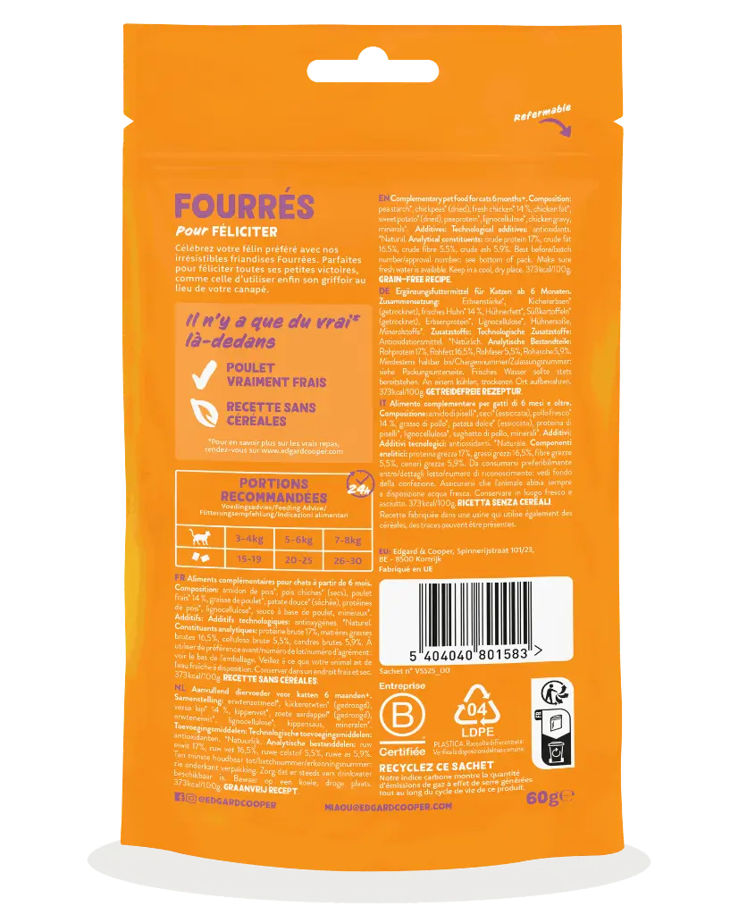 Friandises chat fourrées au poulet (60 g) - Edgard & Cooper