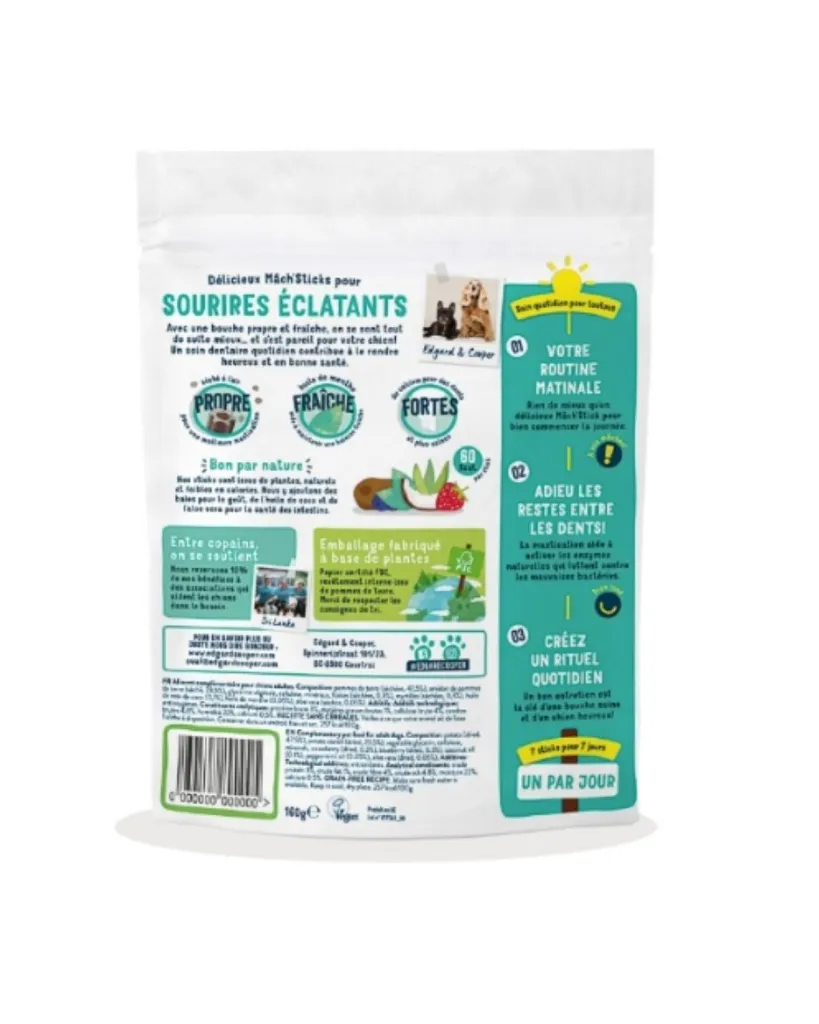 Mâch'sticks menthe & fraise chien 10 à 25 kg (160 g) - Edgard & Cooper