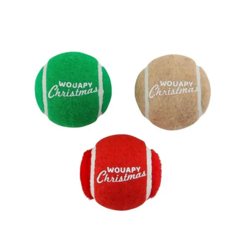 Coffret 3 balles de tennis Noël chien - Wouapy