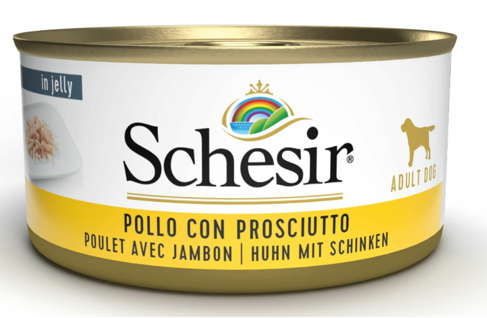 Boîte de pâtée pour chien en gelée - Poulet avec jambon (150 g) - Schesir