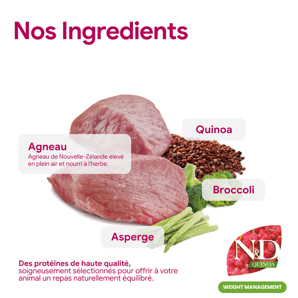 Quinoa chat Weight Management Lamb (Contrôle du Poids Agneau) (5 kg) - Farmina