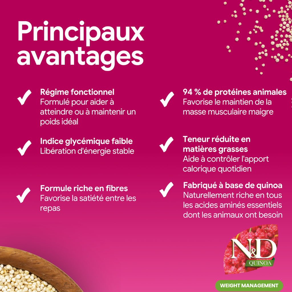 Quinoa chat Weight Management Lamb (Contrôle du Poids Agneau) (5 kg) - Farmina