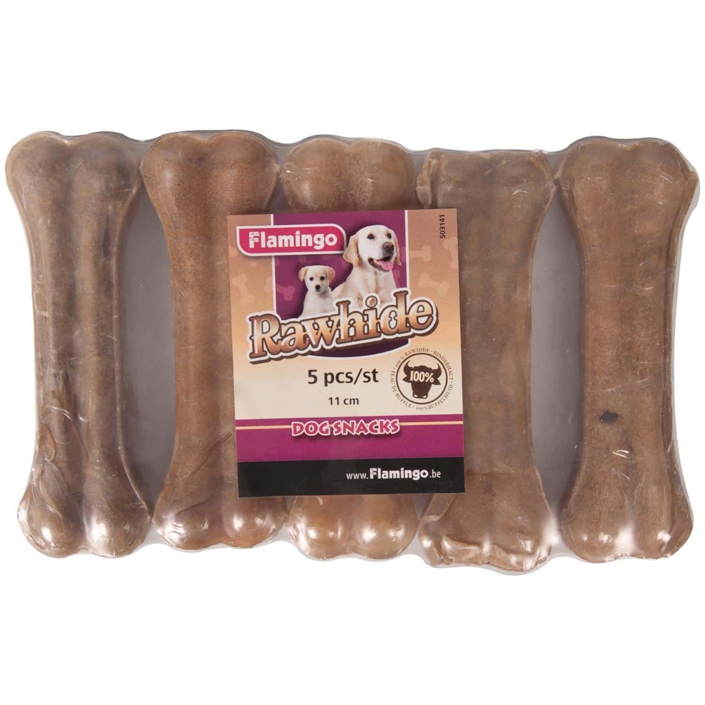 *Lot de 5 x 11 cm* Os à mâcher 100% peau de Buffle - Flamingo