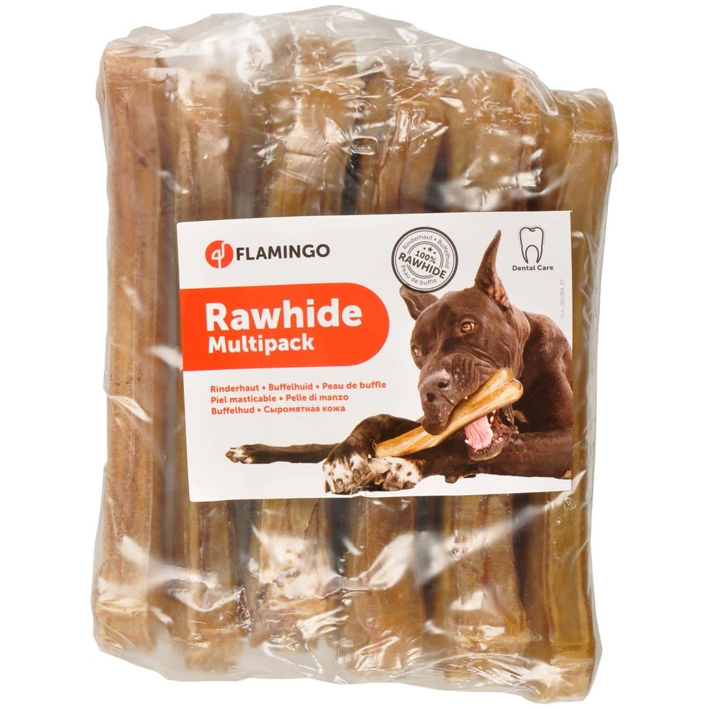 *Lot de 6 x 16 cm* Os à mâcher 100% peau de Buffle - Flamingo