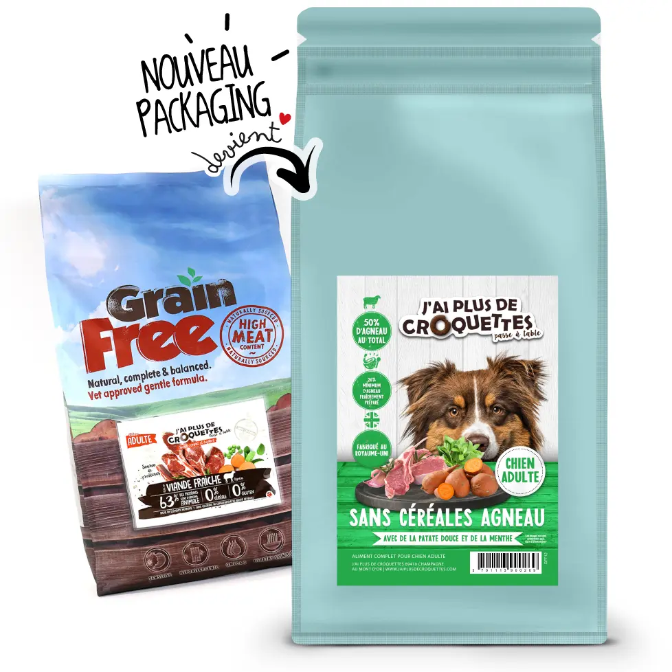 Chien adulte sans céréales - Agneau, Patate douce, Menthe (6 kg) - J'ai plus de croquettes