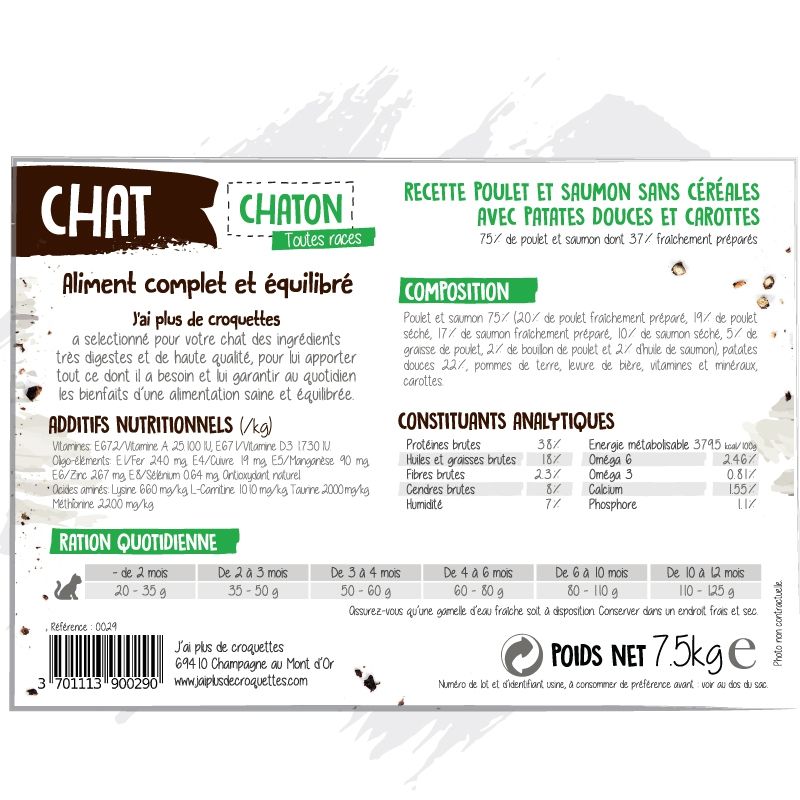 Chaton toutes races - "Poulet et saumon sans céréales" (2 kg) - J'ai plus de croquettes