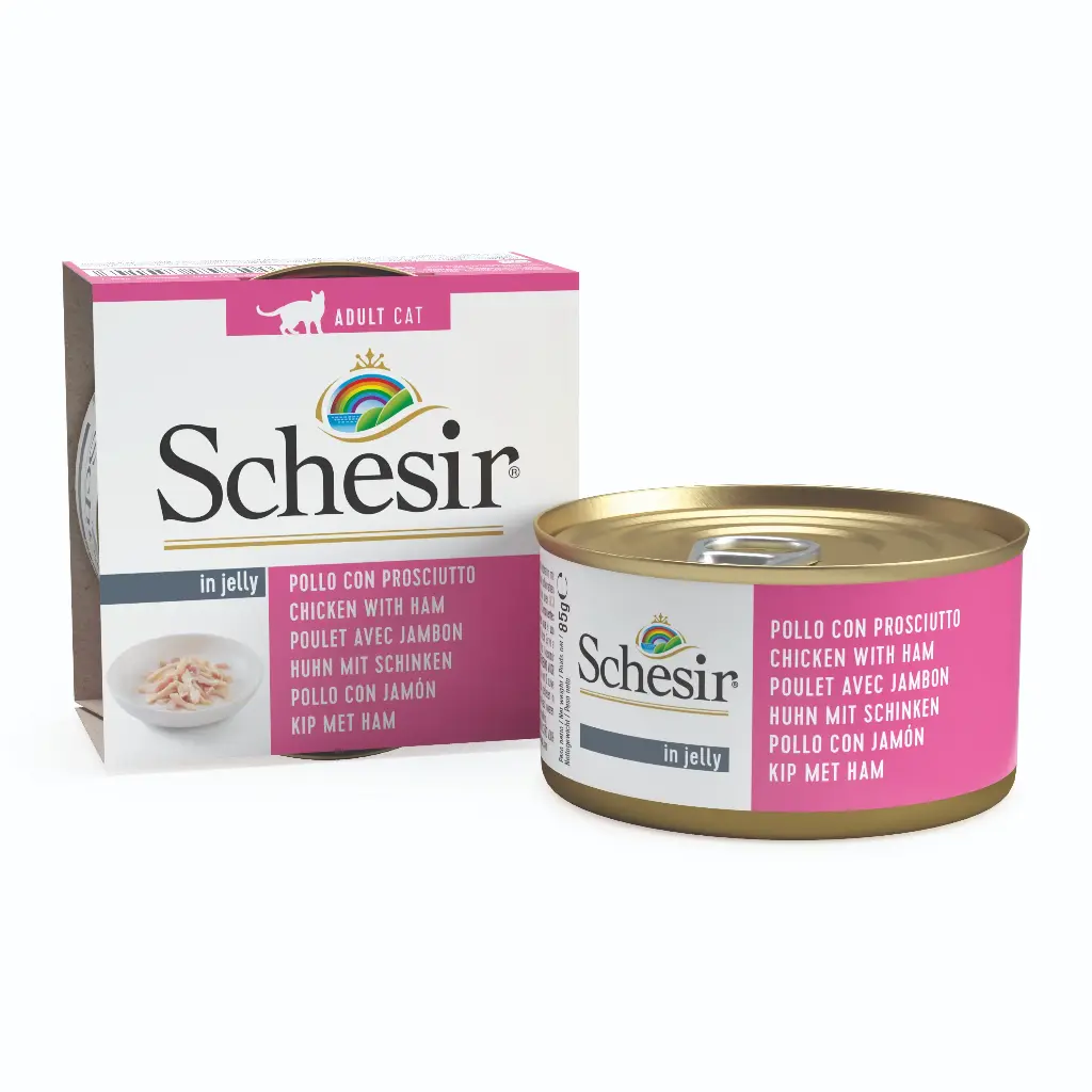 Boîte de pâtée pour chat en gelée - Filet de poulet avec jambon (85 g) - Schesir