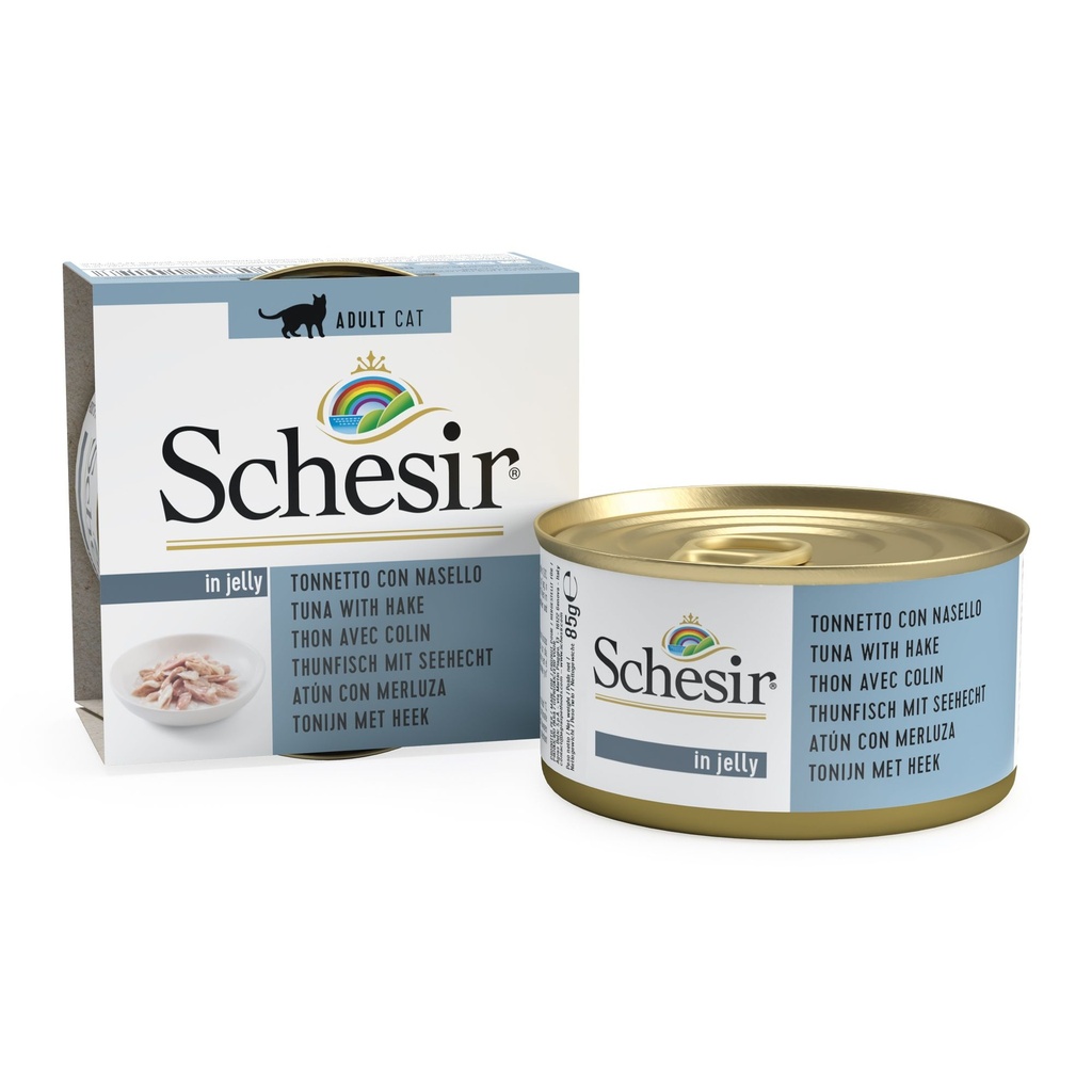 Boîte de pâtée pour chat en gelée - Thon avec colin (85 g) - Schesir