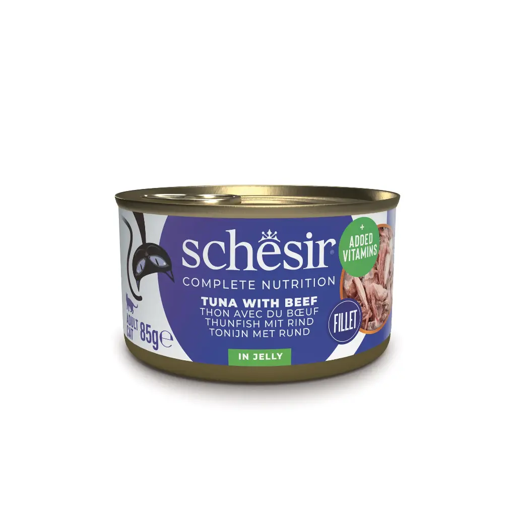 Boîte de pâtée pour chat en gelée - Thon avec boeuf (85 g) - Schesir