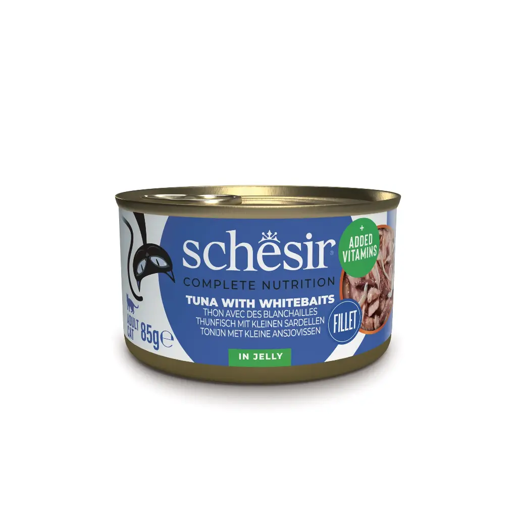 Boîte de pâtée pour chat en gelée Chat - Thon avec blanchailles (85 g) - Schesir