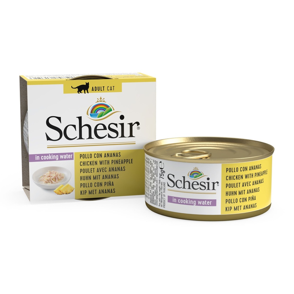 [11574_20345] Boîte de pâtée pour chat "Morceaux de fruits" - Filets de poulet avec ananas (75 g) - Schesir