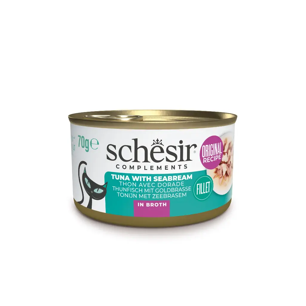 Boîte de pâtée pour chat "Bouillon de cuisson" - Thon avec daurade (70 g) - Schesir