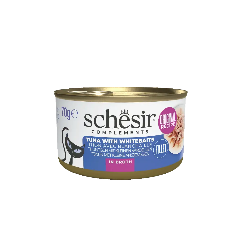 Boîte de pâtée pour chat "Bouillon de cuisson" - Thon avec blanchailles (70 g) - Schesir