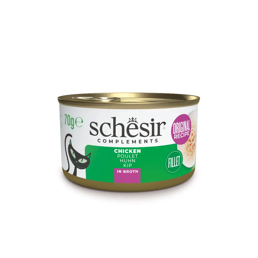 Boîte de pâtée pour chat "Bouillon de cuisson" - Filets de poulet (70 g) - Schesir