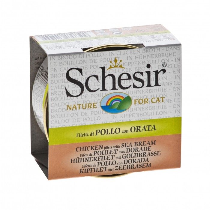 Boîte de pâtée pour chat "Bouillon de cuisson" - Poulet et daurade (70 g) - Schesir