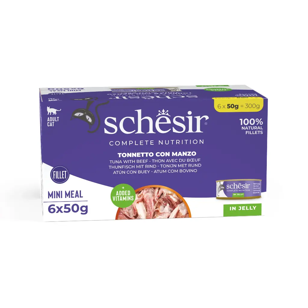 Multipack pâtée pour chat en gelée (6 boîtes 50 g) - Thon avec boeuf - Schesir
