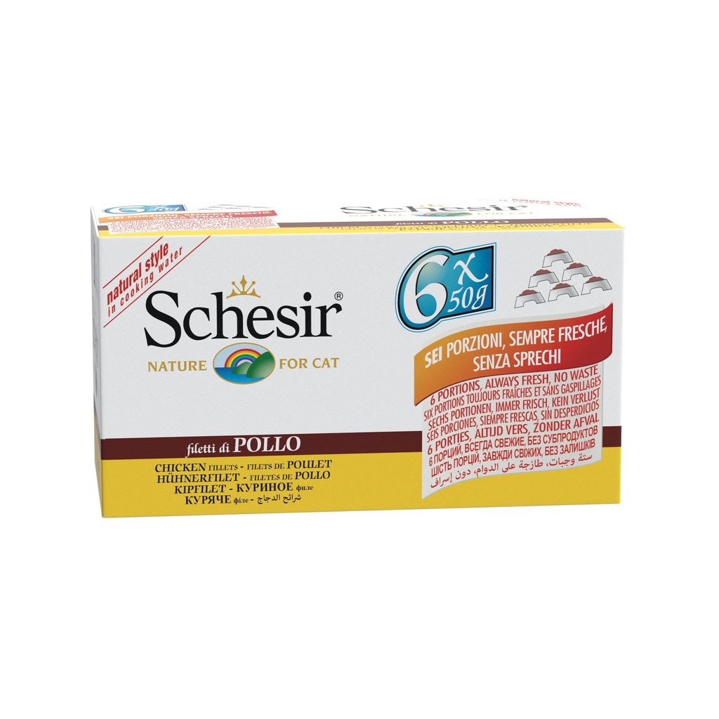Multipack pâtée pour chat "Bouillon de cuisson" - Filets de poulet (6 boîtes 50 g) - Schesir