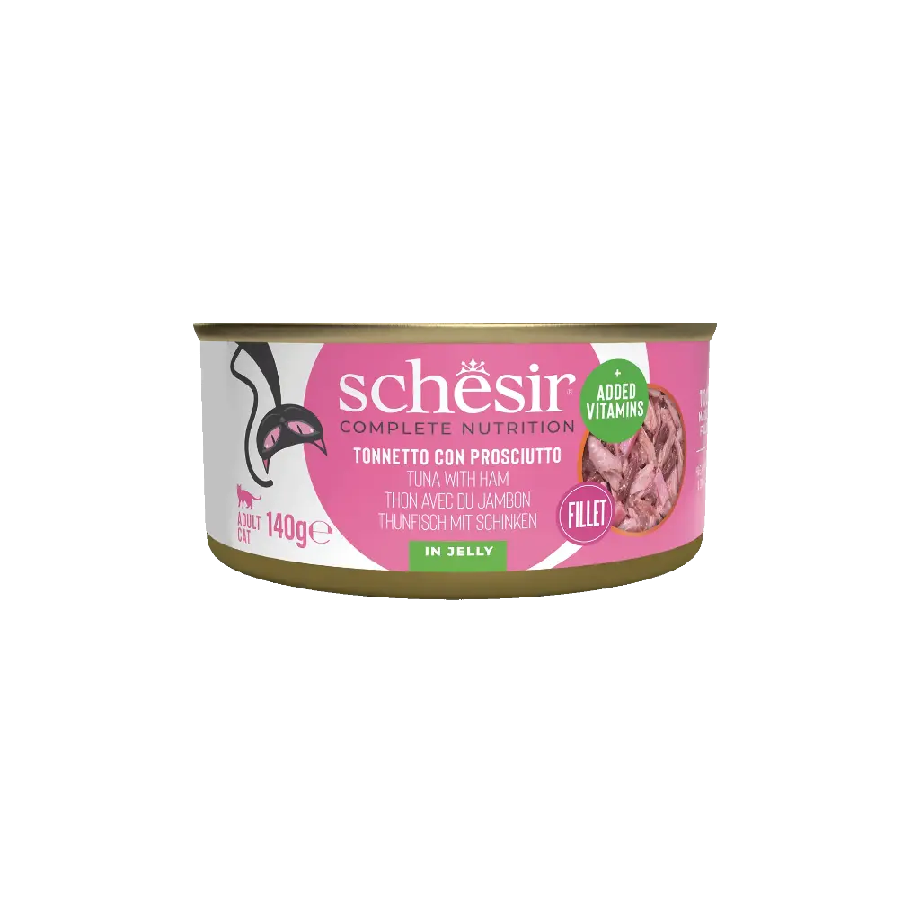 Boîte de pâtée pour chat "Bouillon de cuisson" - Thon avec jambon (140 g) - Schesir