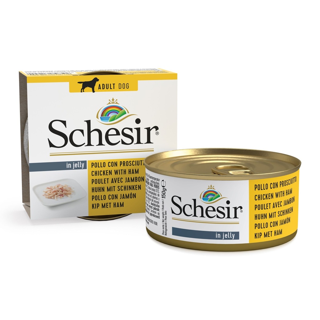Boîte de pâtée pour chien en gelée - Poulet avec jambon (150 g) - Schesir