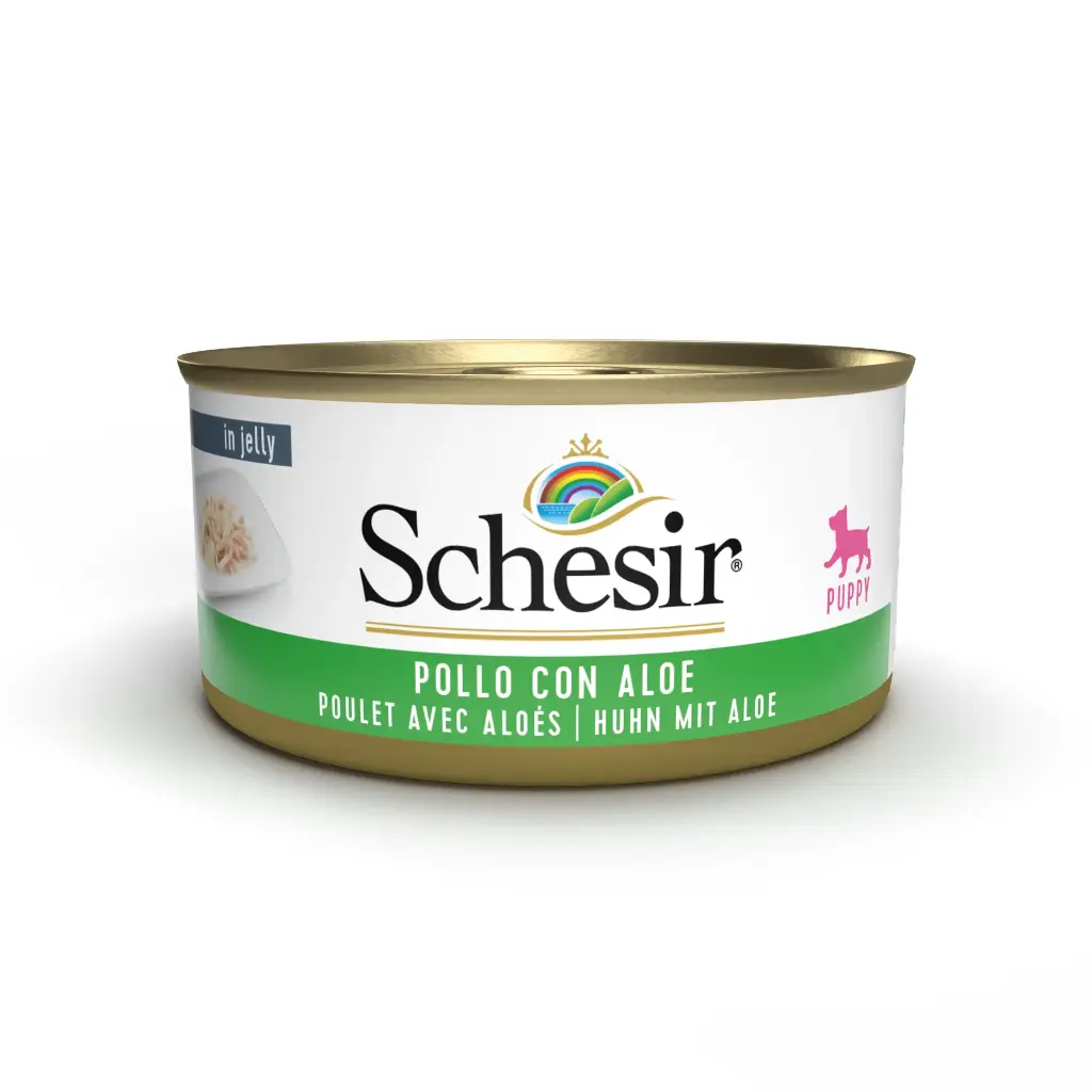 Boîte de pâtée pour chiot en gelée - Poulet avec aloès (150 g) - Schesir