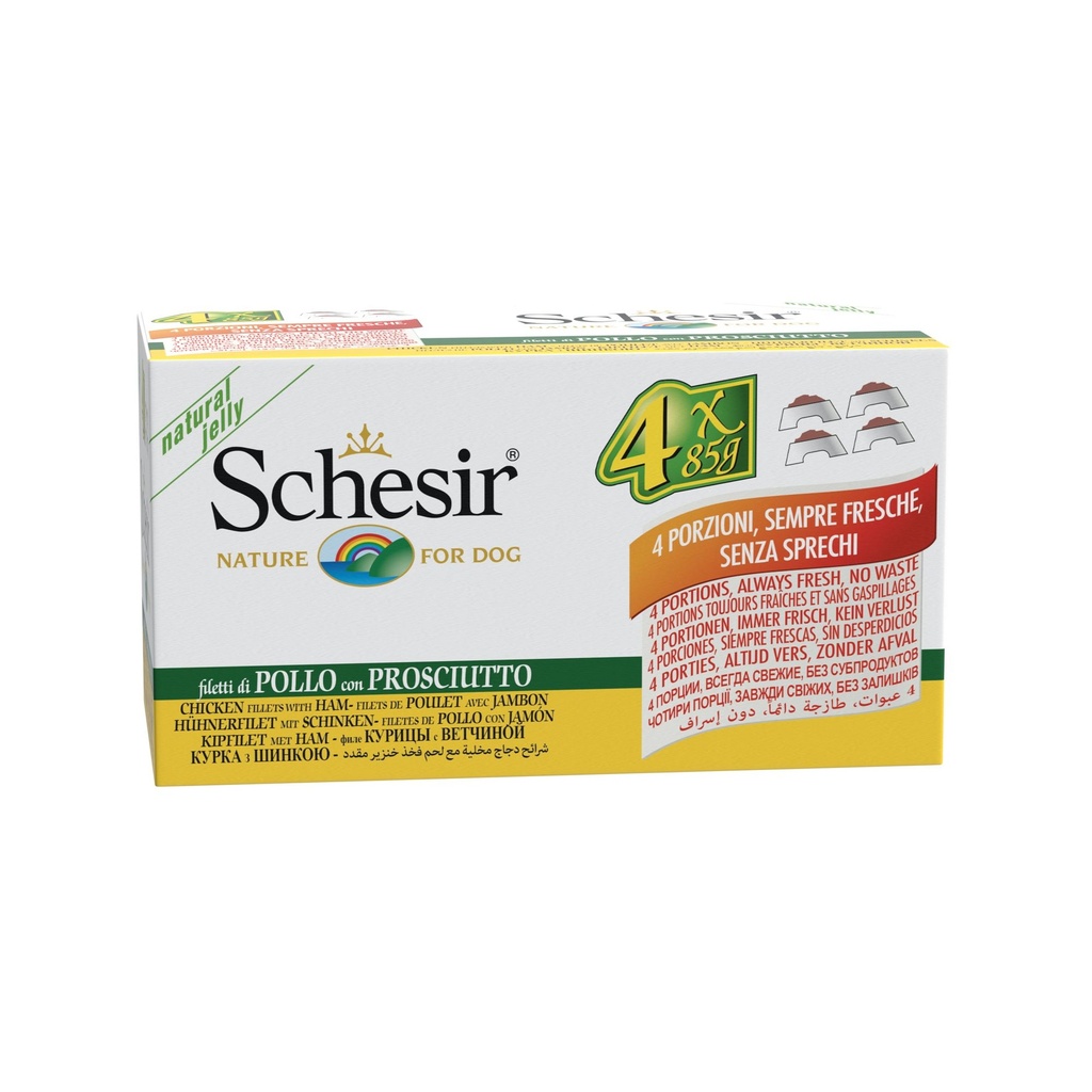 Multipack pâtée en gelée pour chien - Poulet avec jambon (4 x 85 g) - Schesir
