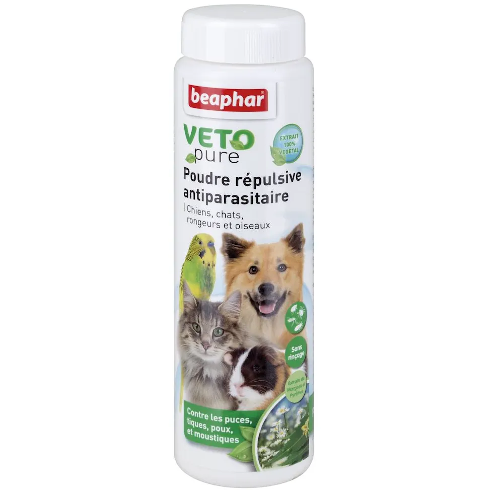 Poudre répulsive antiparasitaire pour chiens, chats, oiseaux et rongeurs (60 g) - Beaphar