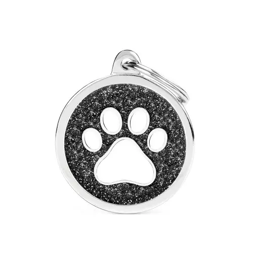 Médaille "Shine" patte blanche fond noir - MyFamily