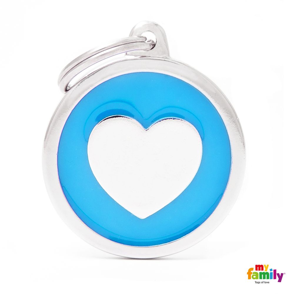 Médaille ronde bleue cœur blanc - MyFamily