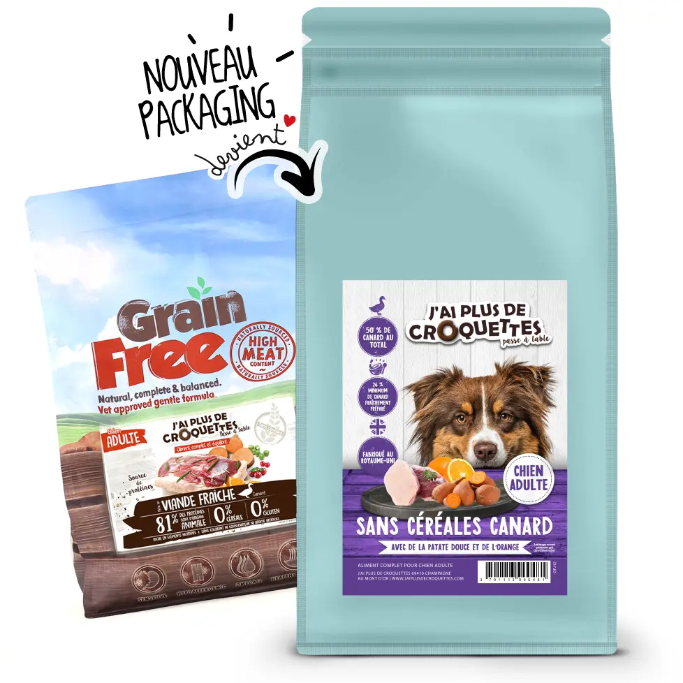 Chien adulte toutes races - Canard, Patates douces et Orange (12 kg) - J'ai plus de croquettes