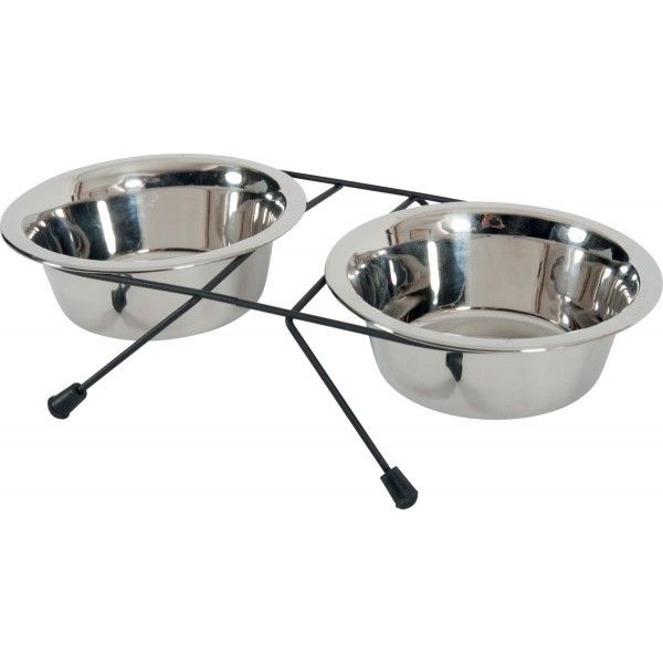 Support pour gamelles avec 2 bols en inox (S : 350 ml) - Zolux