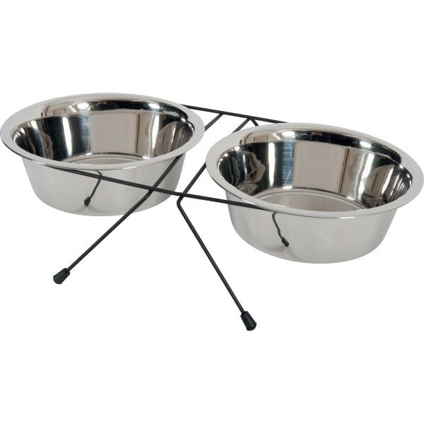 [12060_21827] Support pour gamelles avec 2 bols en inox (L : 1.3 litres) - Zolux