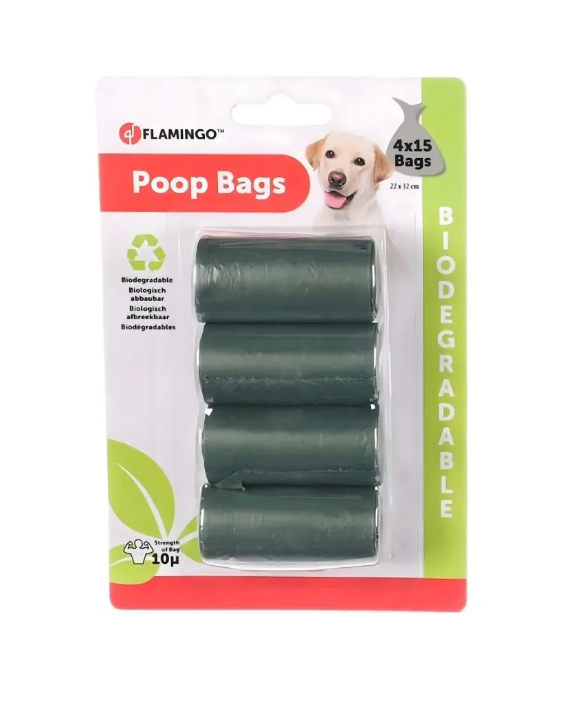 [12420_22287] Sacs ramasse crottes biodégradables (4 x 15 sacs) - Flamingo
