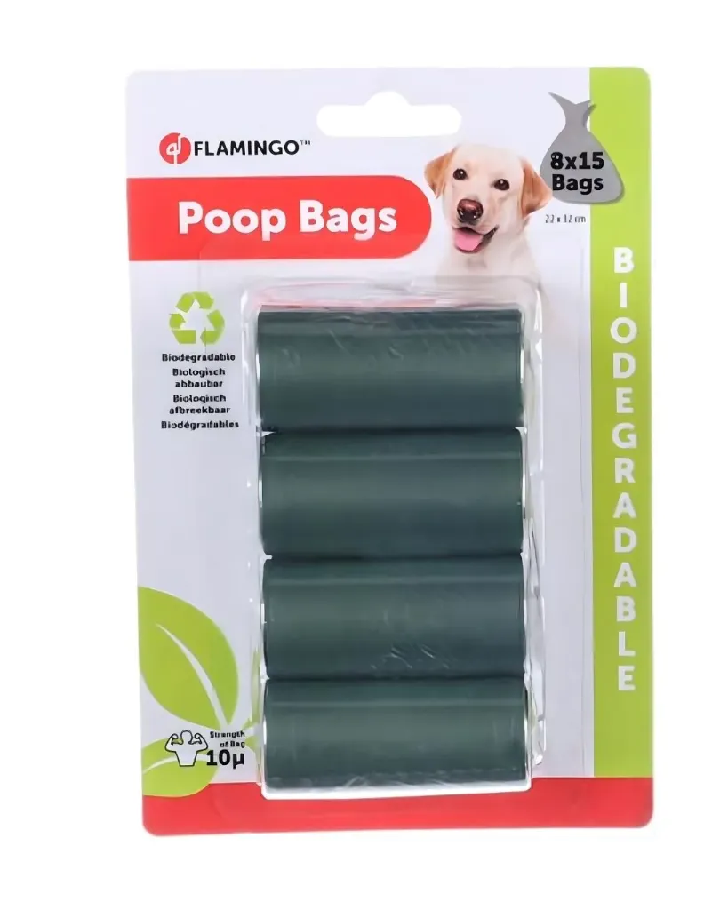 [12420_22288] Sacs ramasse crottes biodégradables (8 x 15 sacs) - Flamingo