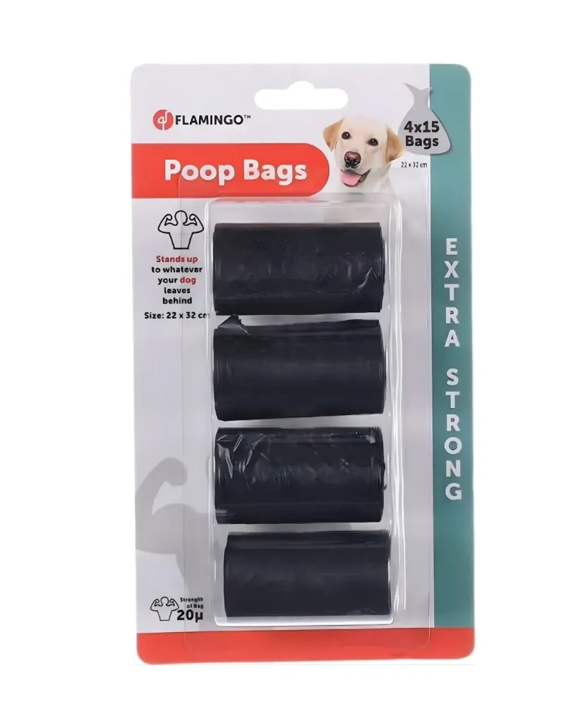 [12458] Sacs ramasse crottes extra fort (4 rouleaux de 15 sacs) - Flamingo