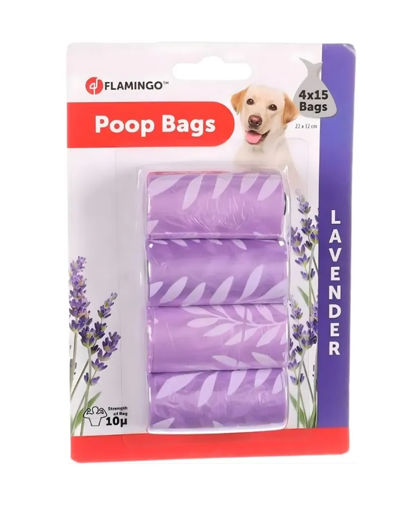 Sacs ramasse crottes "Lavande" (4 x 15 sacs) - Flamingo