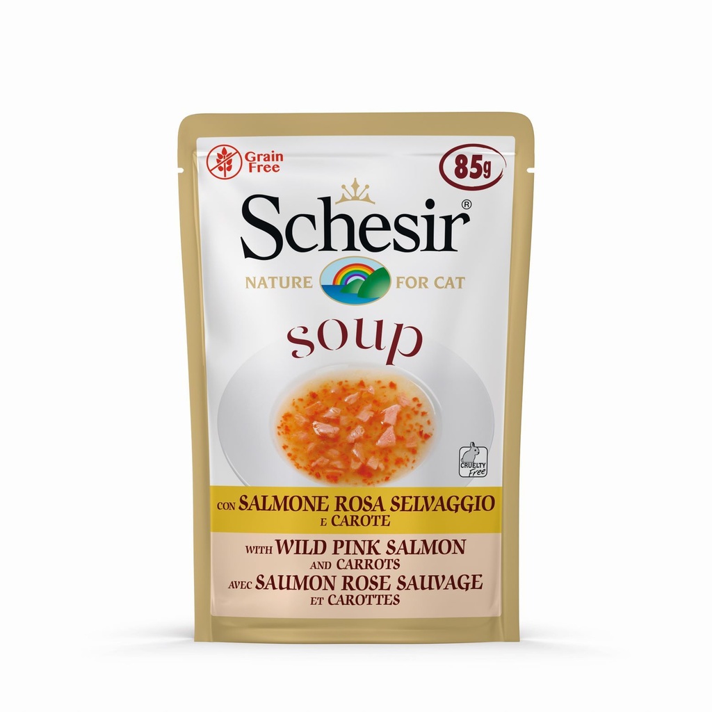 Sachet fraîcheur pour chat "Soup" - Saumon rose et carottes (85 g) - Schesir
