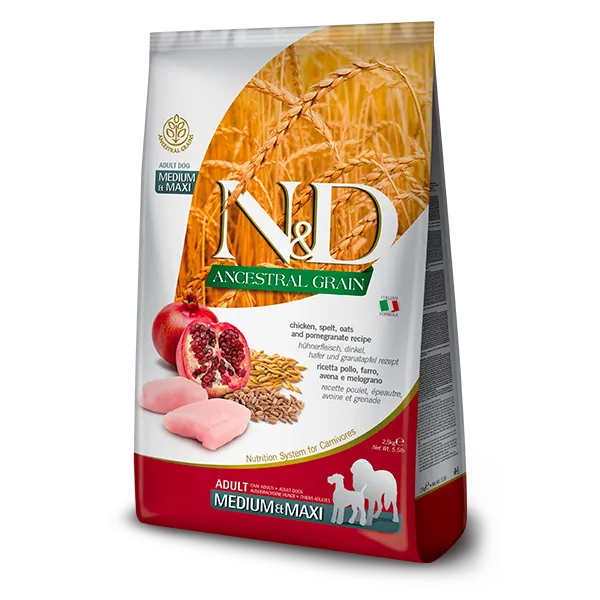 [13047_23562] Poulet & Grenade Ancestral Grain chien adulte medium & maxi (12 kg) - Farmina