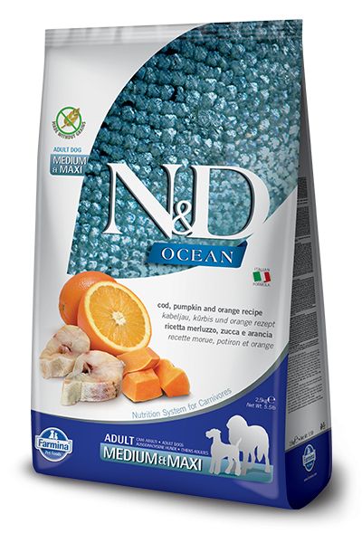 Océan Morue, Potiron & Orange Chien Medium et Maxi (12 kg) - Farmina