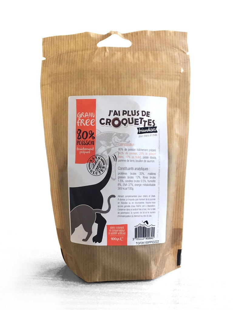 Friandises sans céréales au poisson (100 g) - J'ai plus de croquettes