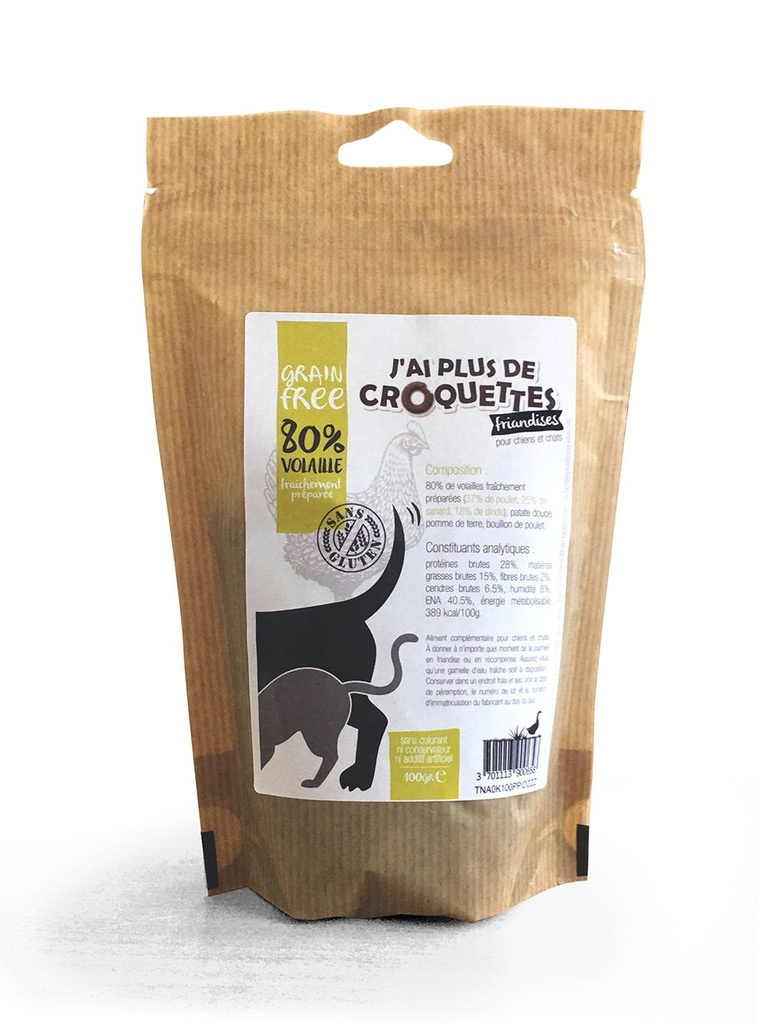 Friandises sans céréales à la volaille (100 g) - J'ai plus de croquettes