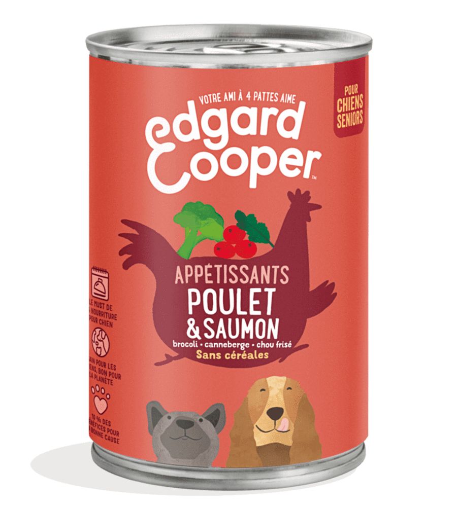 Boîte pour chien senior "Appétissants poulet & saumon" sans céréales (400 g) - Edgard & Cooper