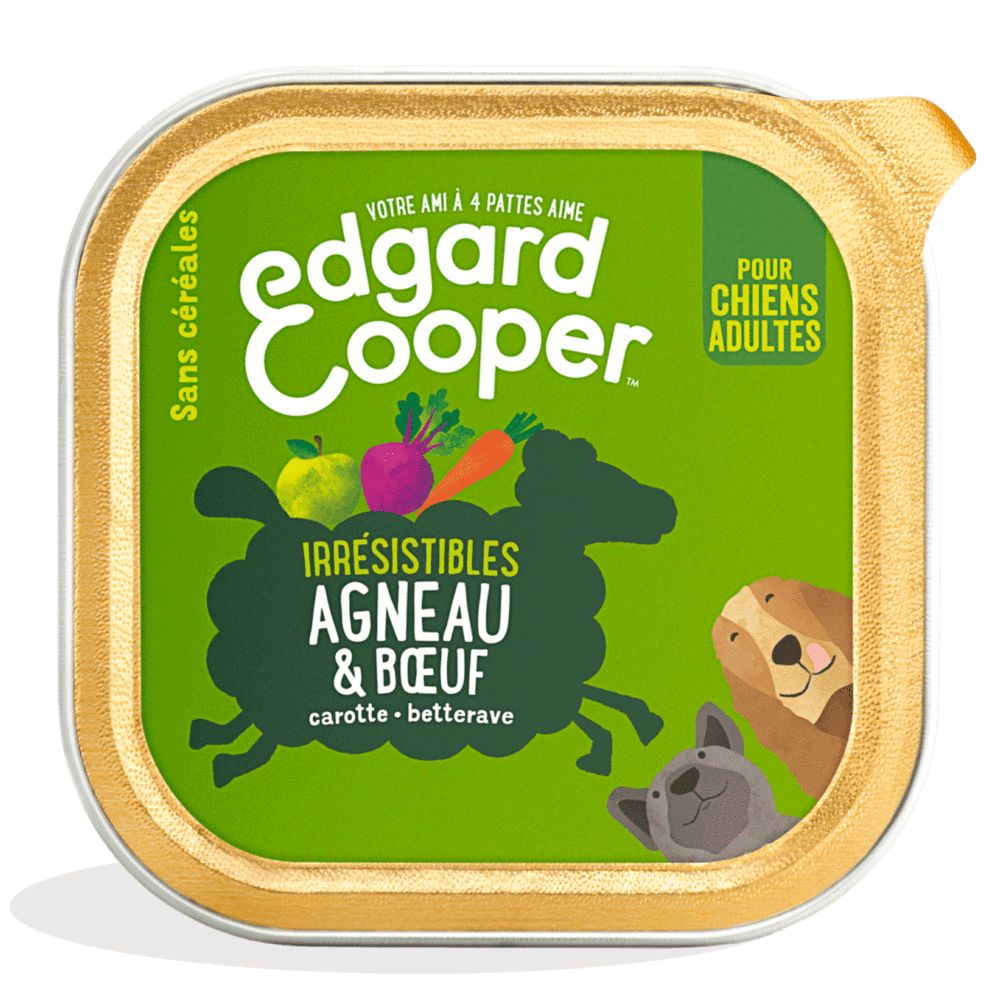 Barquette agneau et bœuf sans céréales pour chien adulte (300 g) - Edgard & Cooper