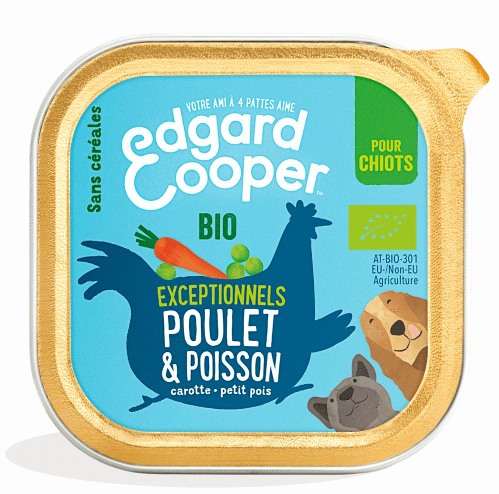 Barquette bio pour chiot "Exceptionnels poulet & poisson" (100 g) - Edgard & Cooper
